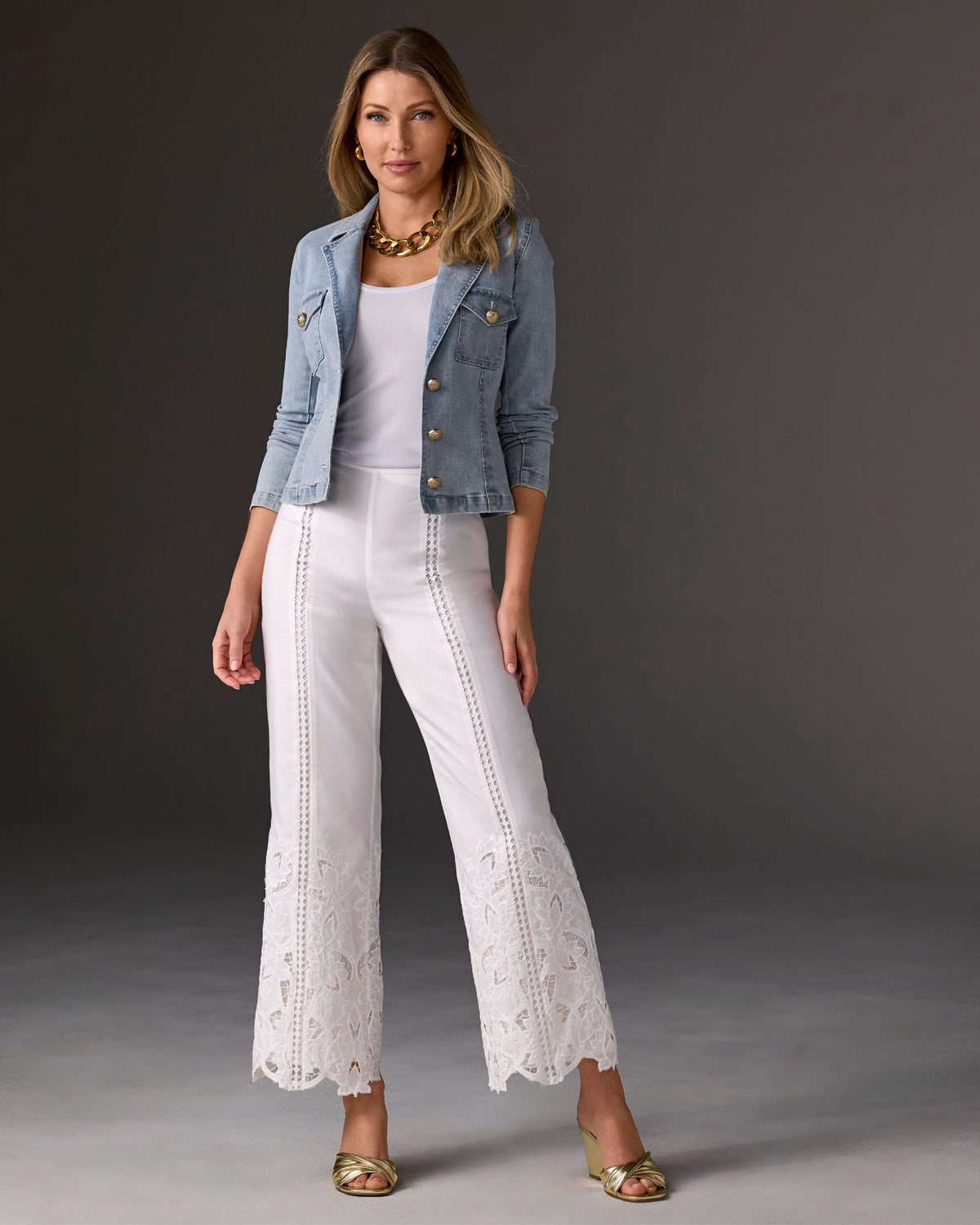 Malibu Floral Eyelet Scallop Pant White