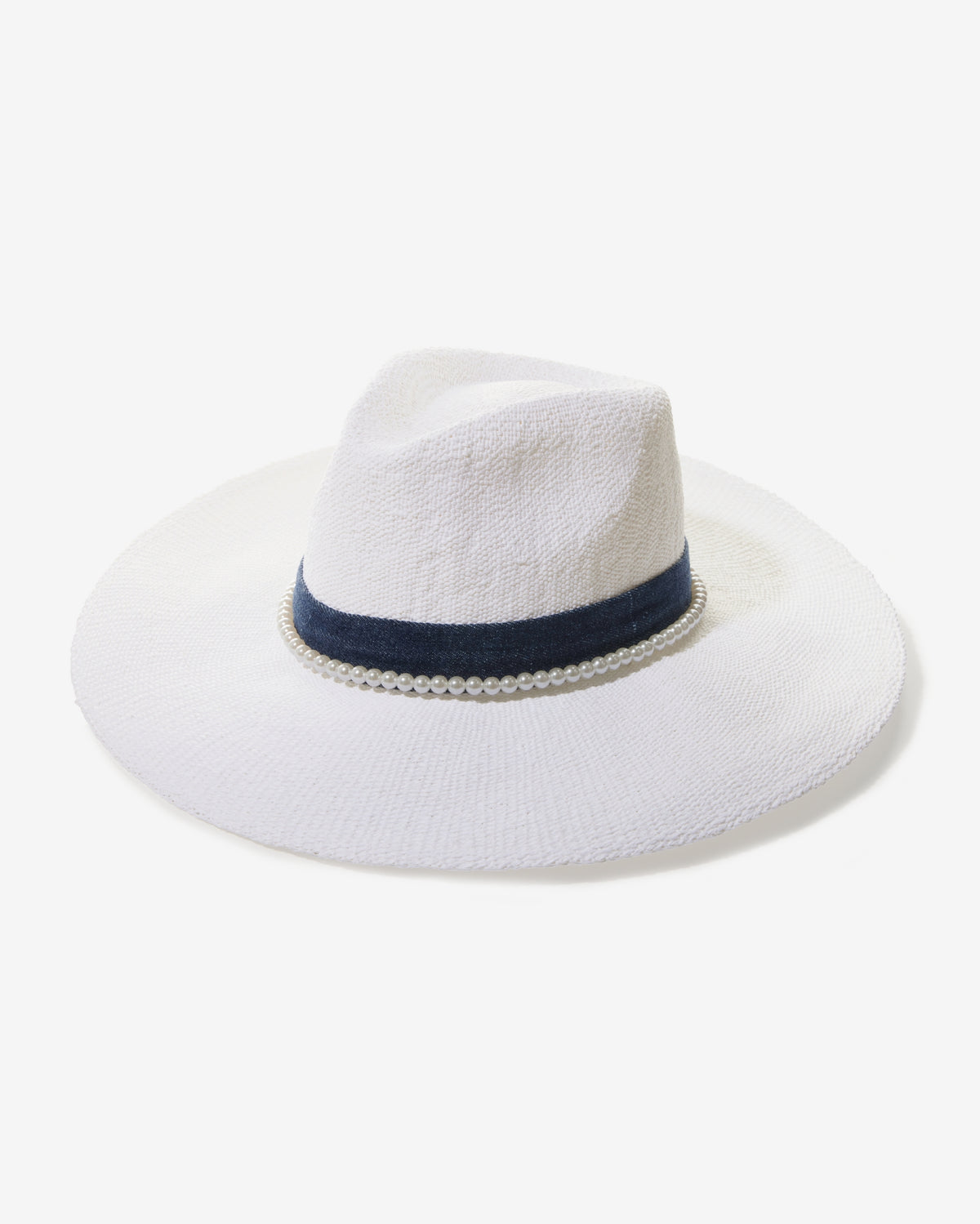 Denim and Pearl Trim Hat White/Blue