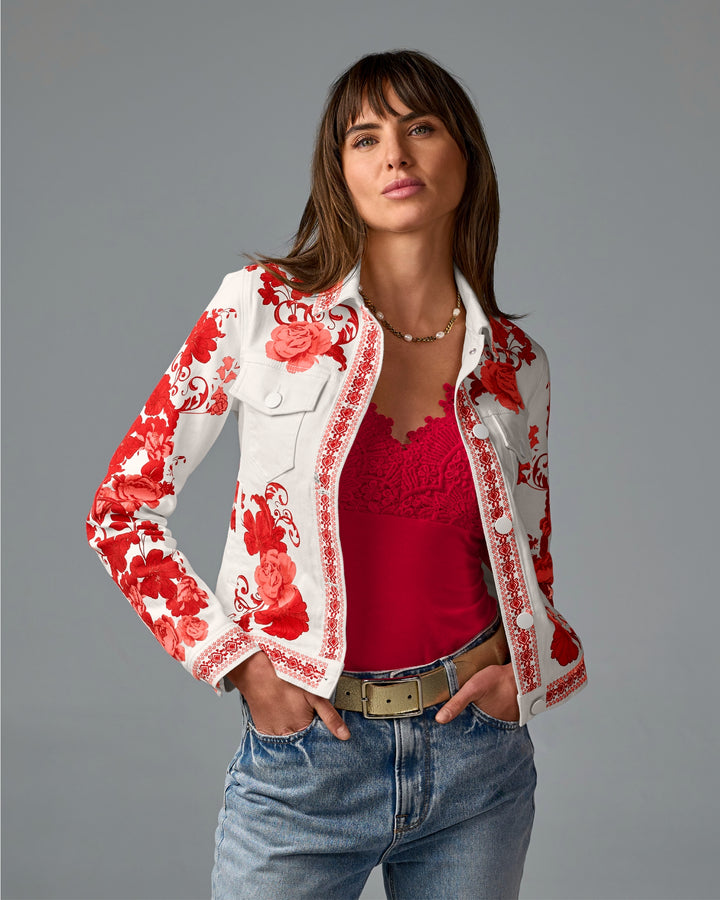 Floral Print Denim Jacket City Chic
