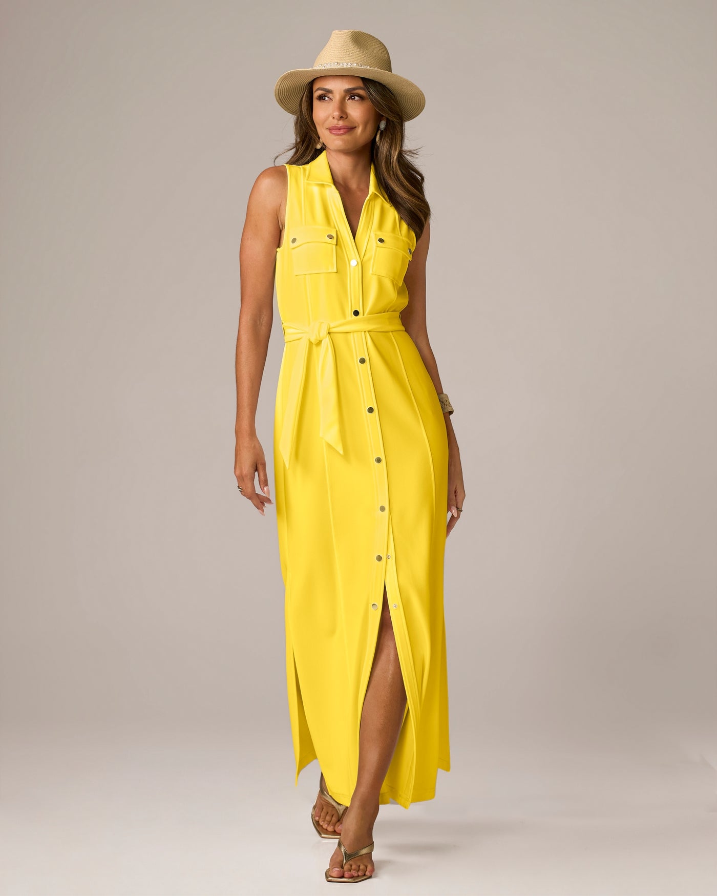 Beyond Travel Belted Maxi Dress Lemon Drop