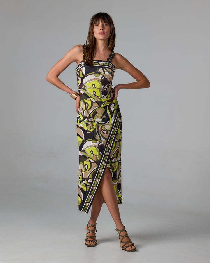 Summer Chic Abstract Print Novelty Strap Knit Dress Summer Chic Abstract
