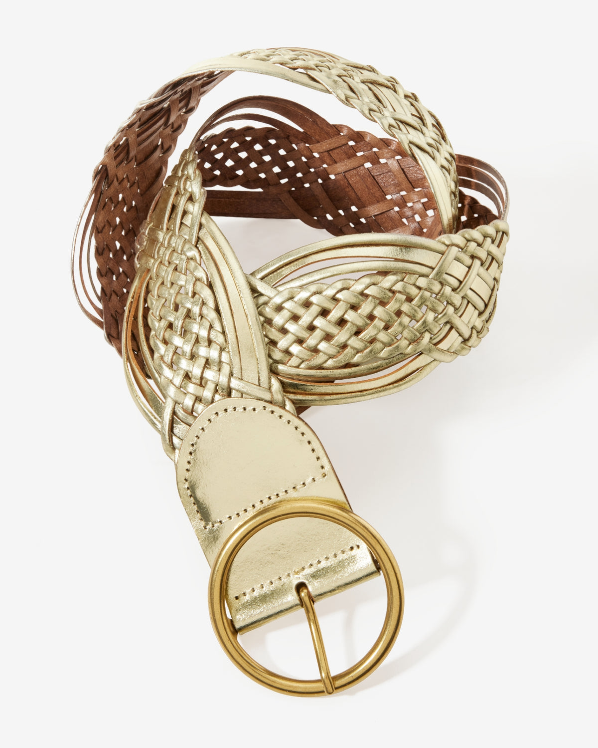 Metallic Braided Buckle Belt Gold