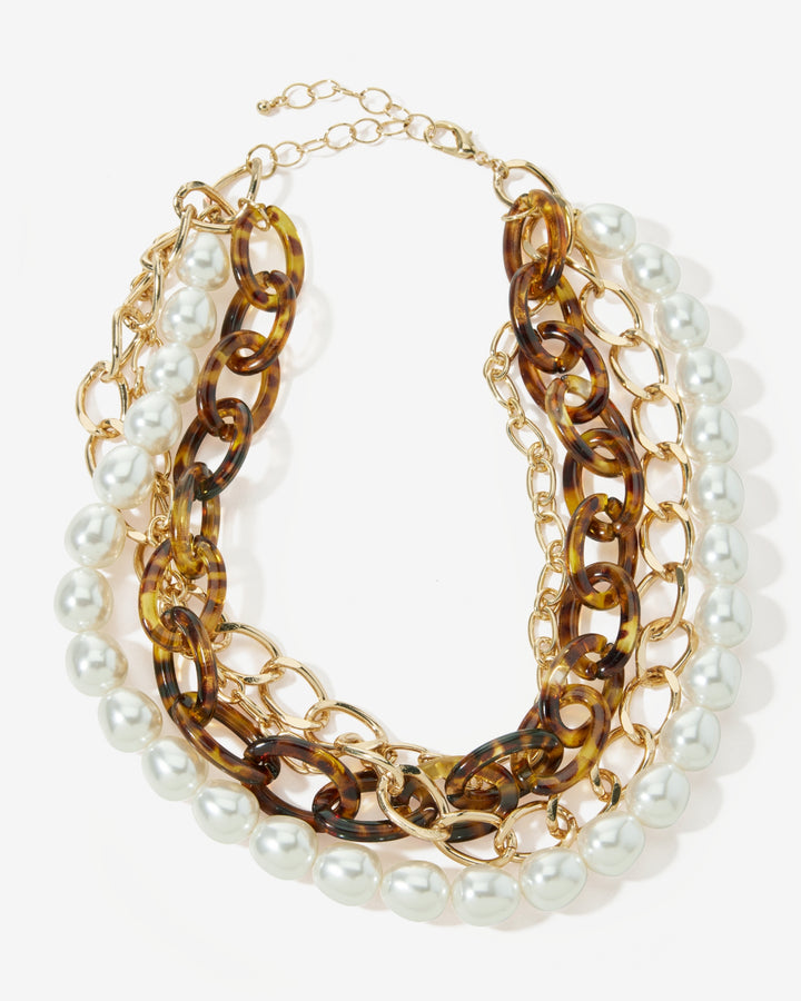 Tortoise Chain and Pearl Layered Necklace Tortoise