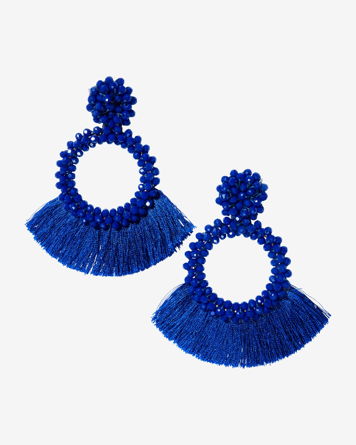 Beaded and Fringe Drop Earring Blue