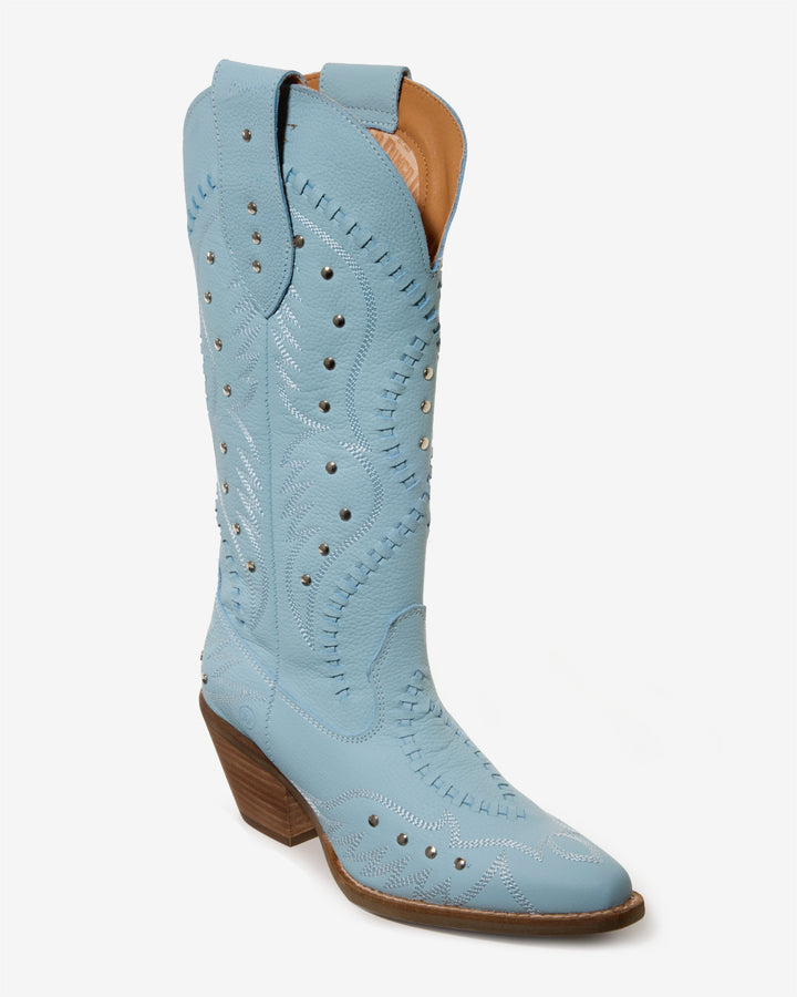 Embroidered and Studded Western Boot Blue