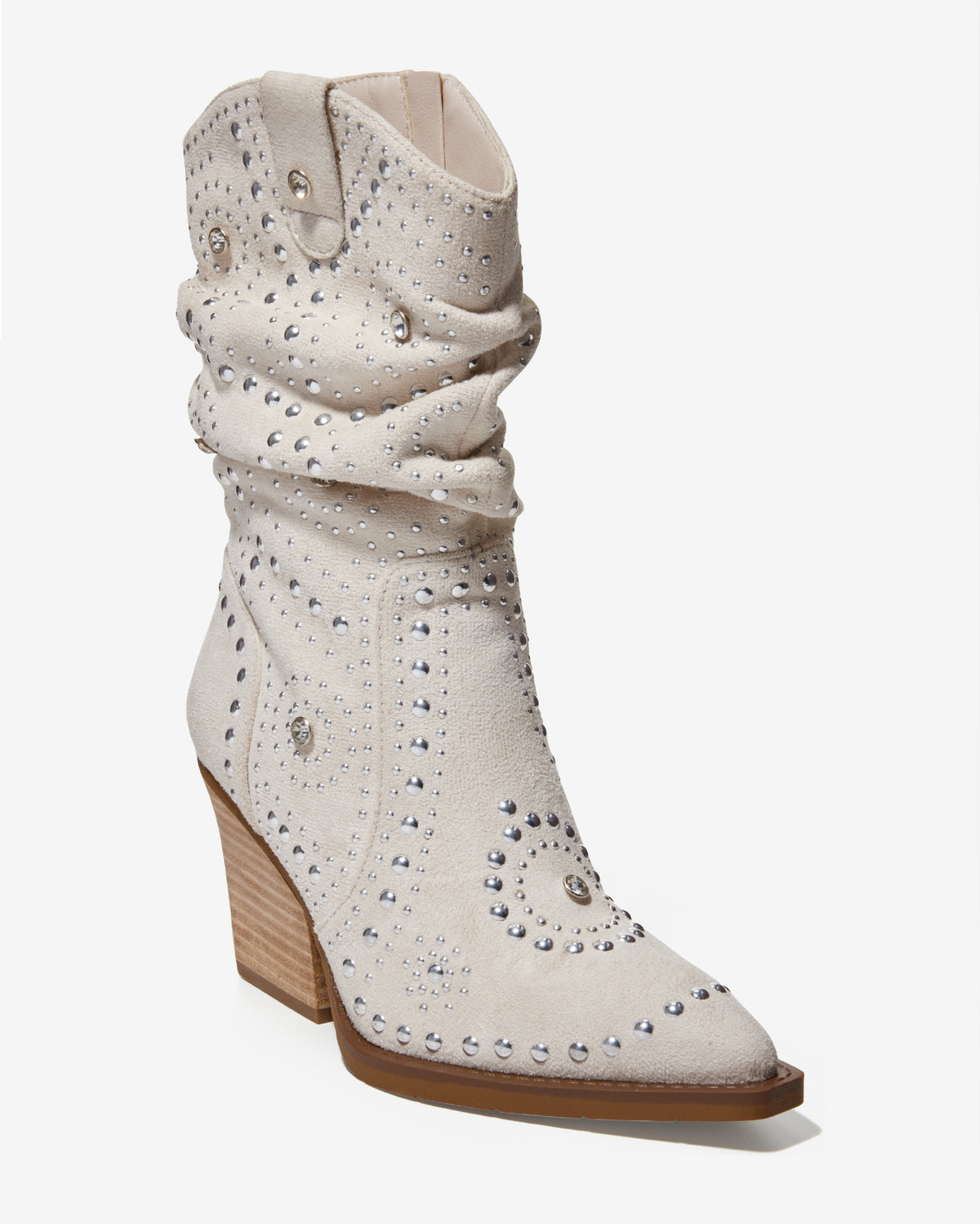 Slouchy Embellished Western Boot Bone