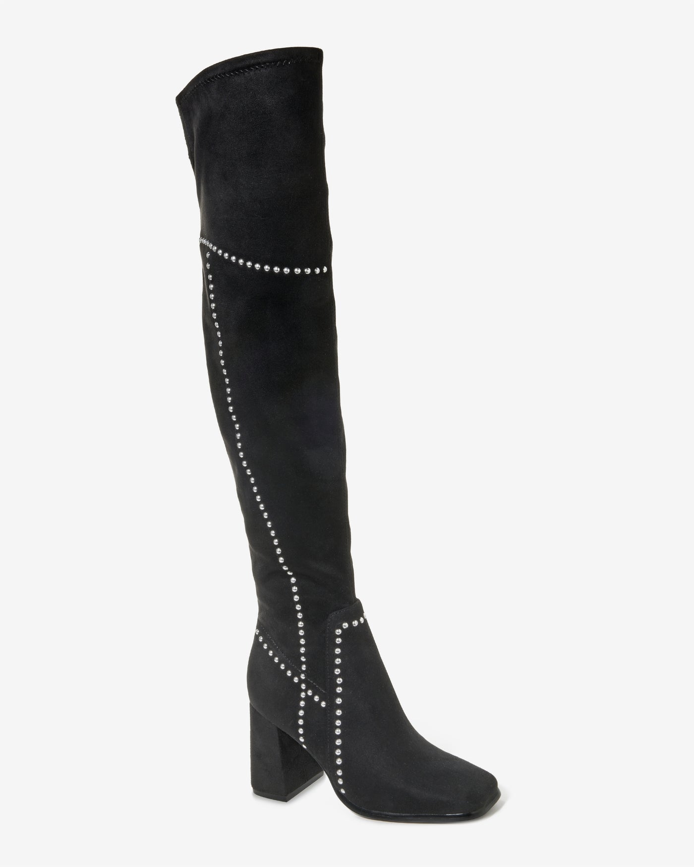 Over The Knee Studded Square Toe Boot Black