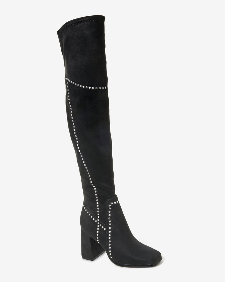Over The Knee Studded Square Toe Boot Black