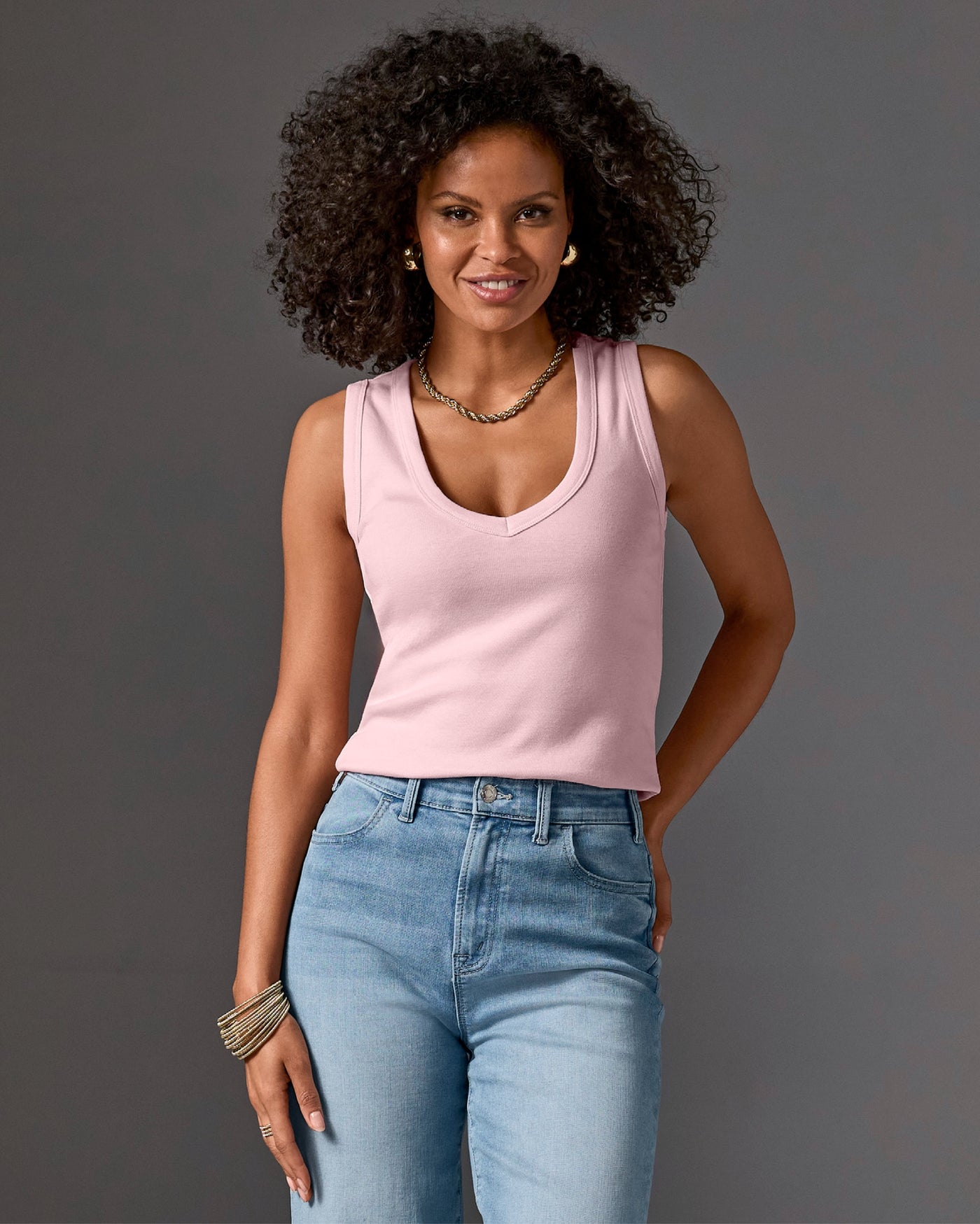 Cotton V-Neck Tank Top Light Pink