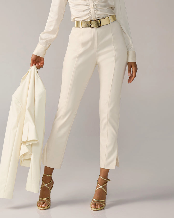 Newport Modern Slim Straight Side Slit Trouser Pant Ivory