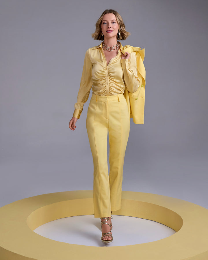 Newport Modern Slim Straight Side Slit Trouser Pant Pale Banana