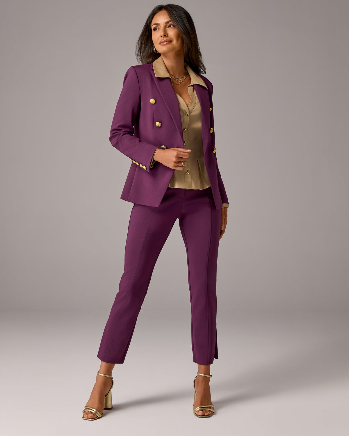 Newport Modern Slim Straight Side Slit Trouser Pant Italian Plum