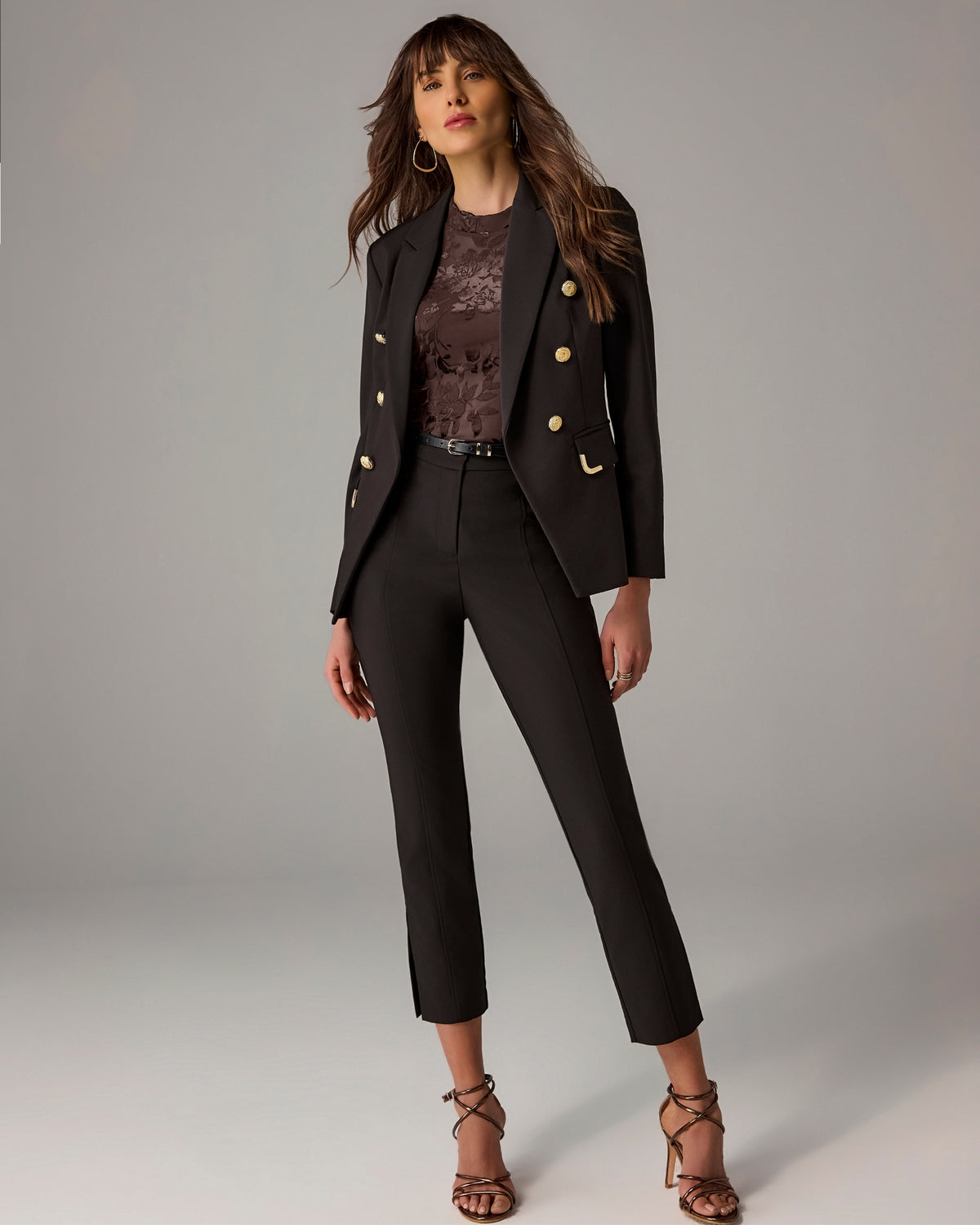 Newport Modern Slim Straight Side Slit Trouser Pant Chocolate Torte