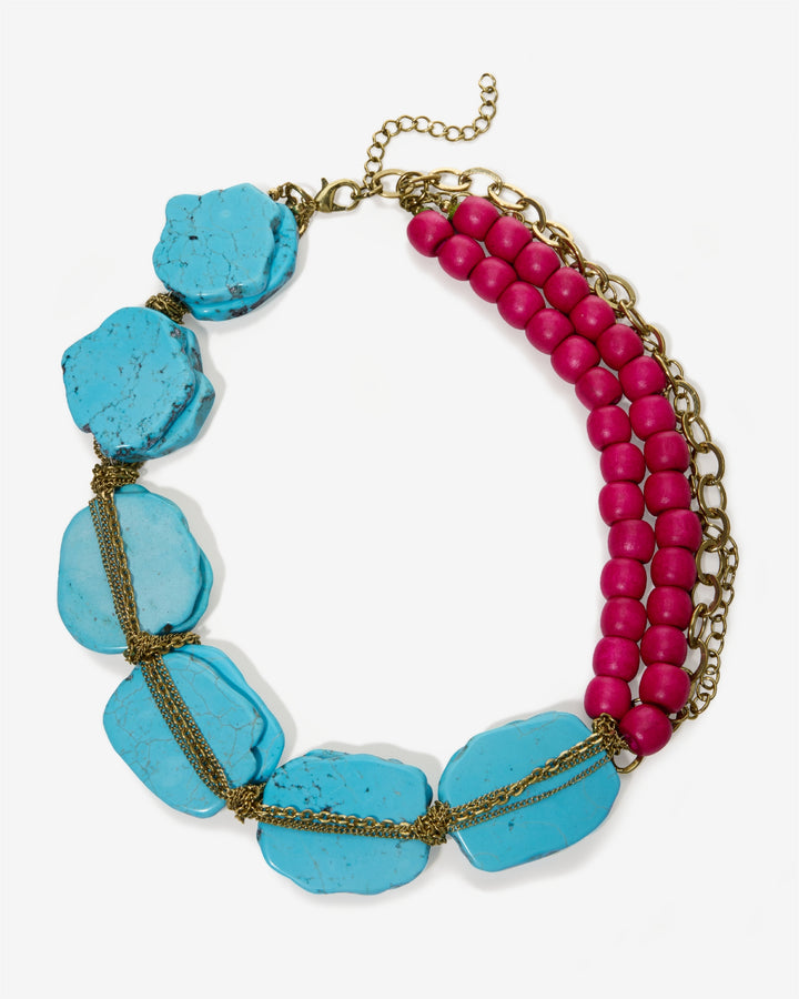 Large Turquoise Stone and Beads Necklace Turquoise