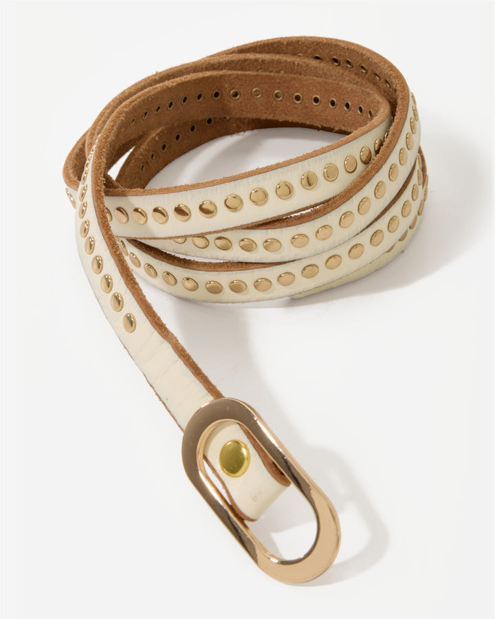 Skinny Studded Buckle Belt Off White