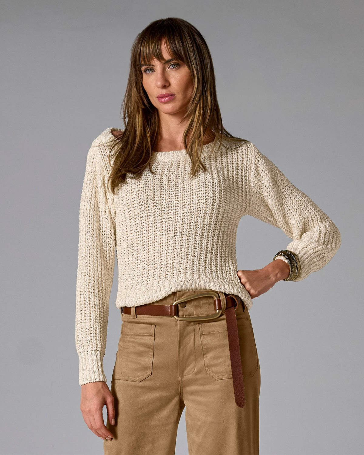 Metallic Loose Knit Sweater Off White