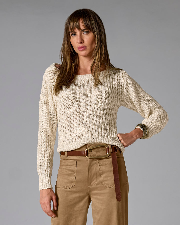 Metallic Loose Knit Sweater Off White