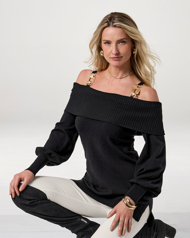 Hardware Strap Tunic Sweater Black