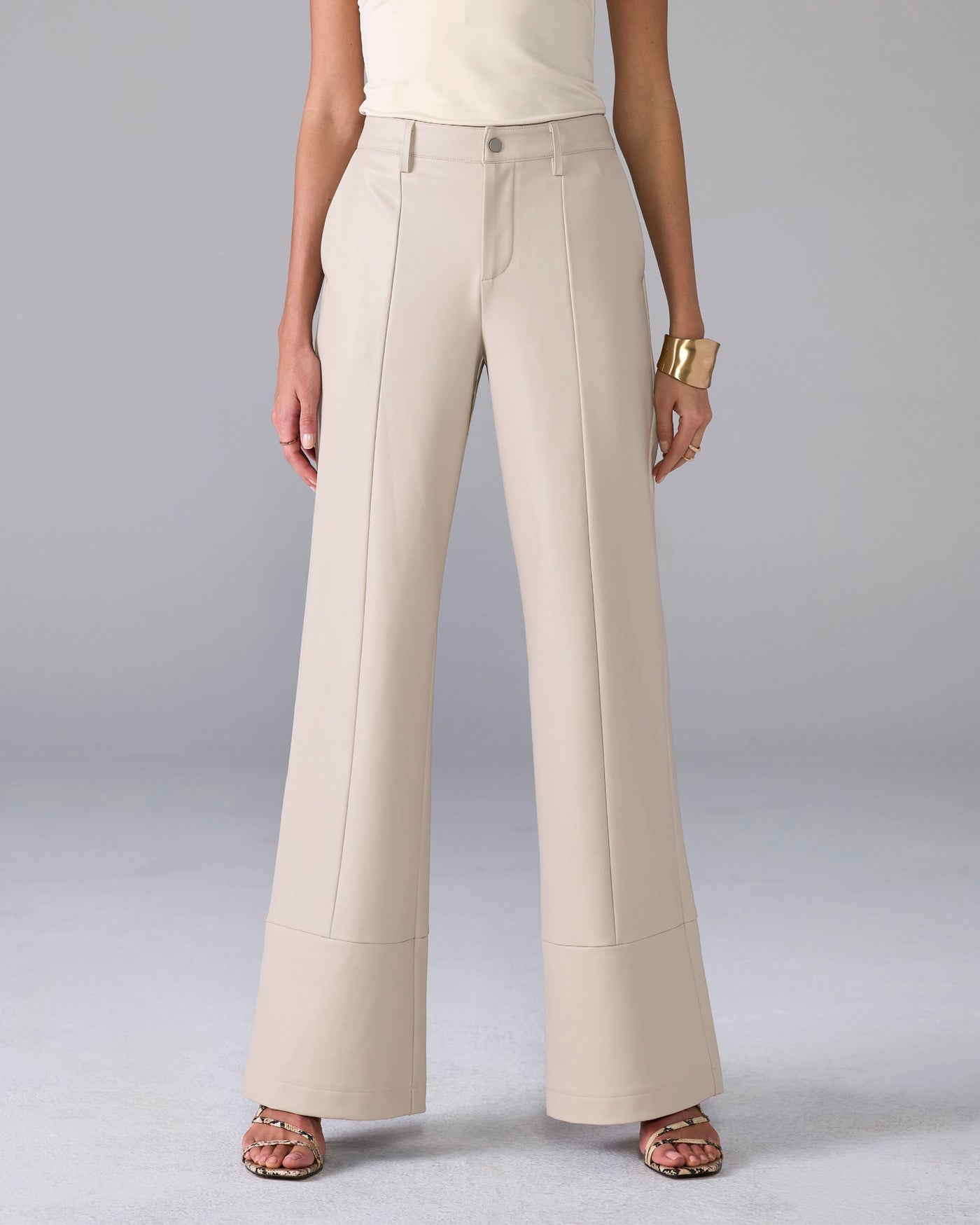 Faux Leather Wide Leg Pant Cream