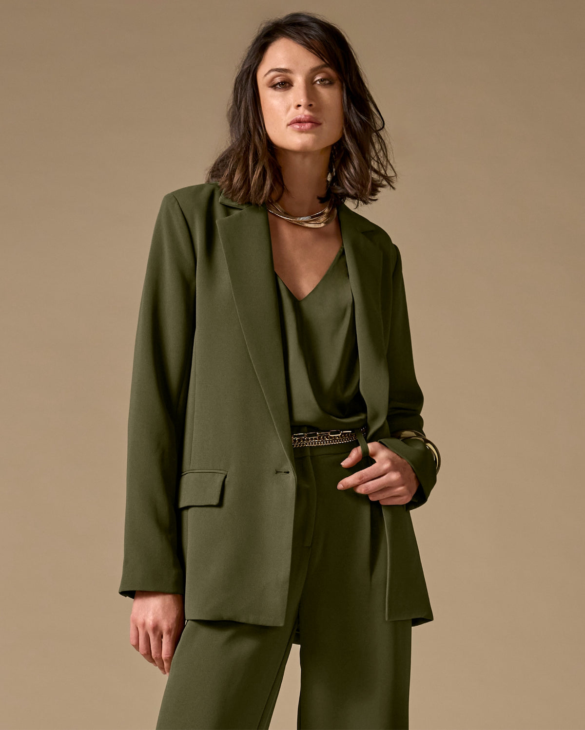 Relaxed Single Button Blazer Olive