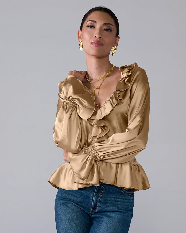 Paige Ruffle Charmeuse Blouse Champagne