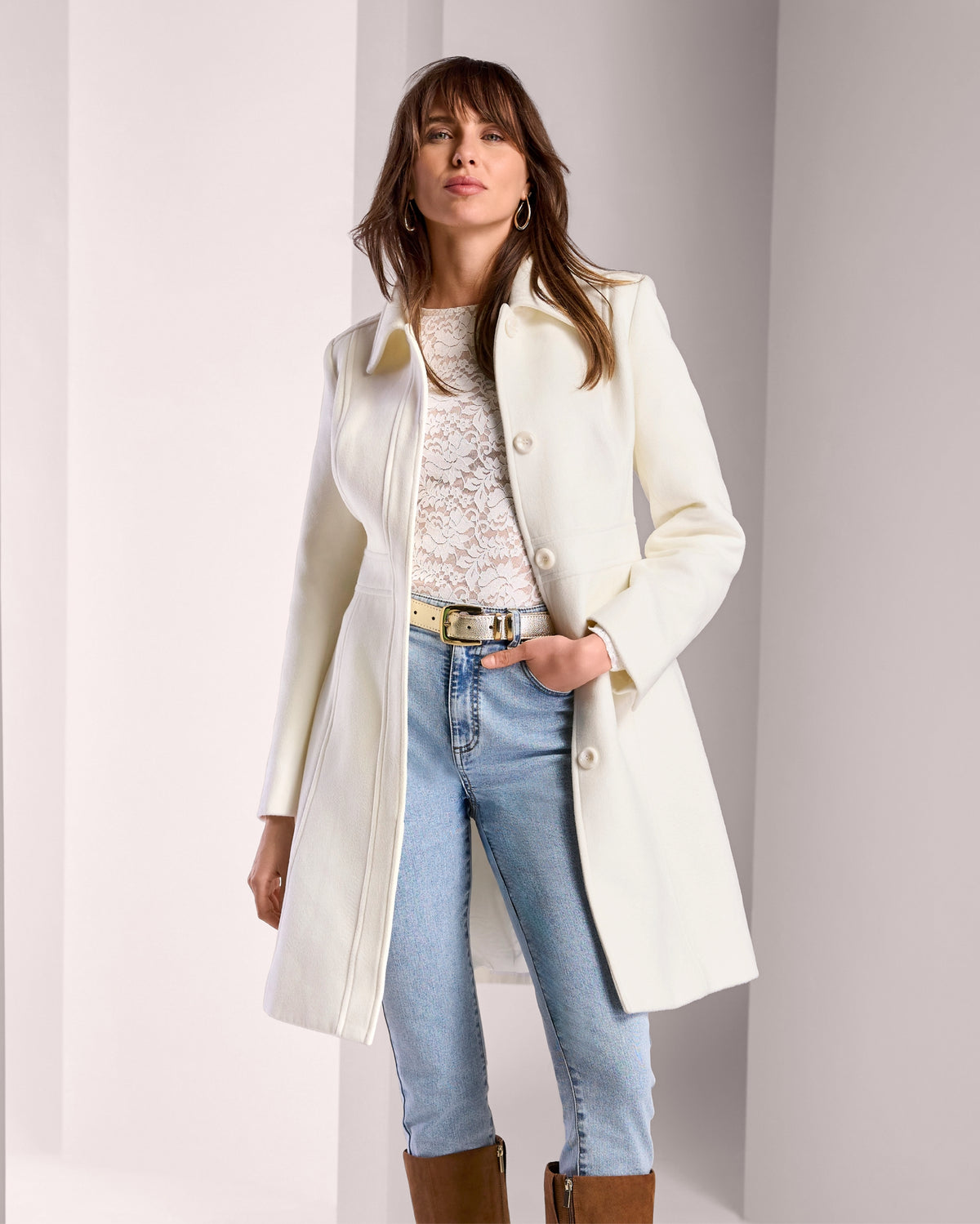 Luxe Collared Waist Shape Topcoat Off White