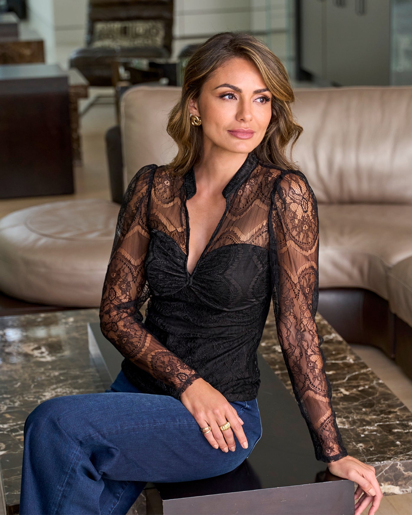 Delicate Lace Puff Sleeve Top Proper Black