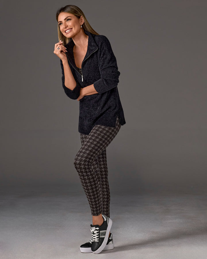 High Waisted Printed Sport Legging Graphite Houndstooth