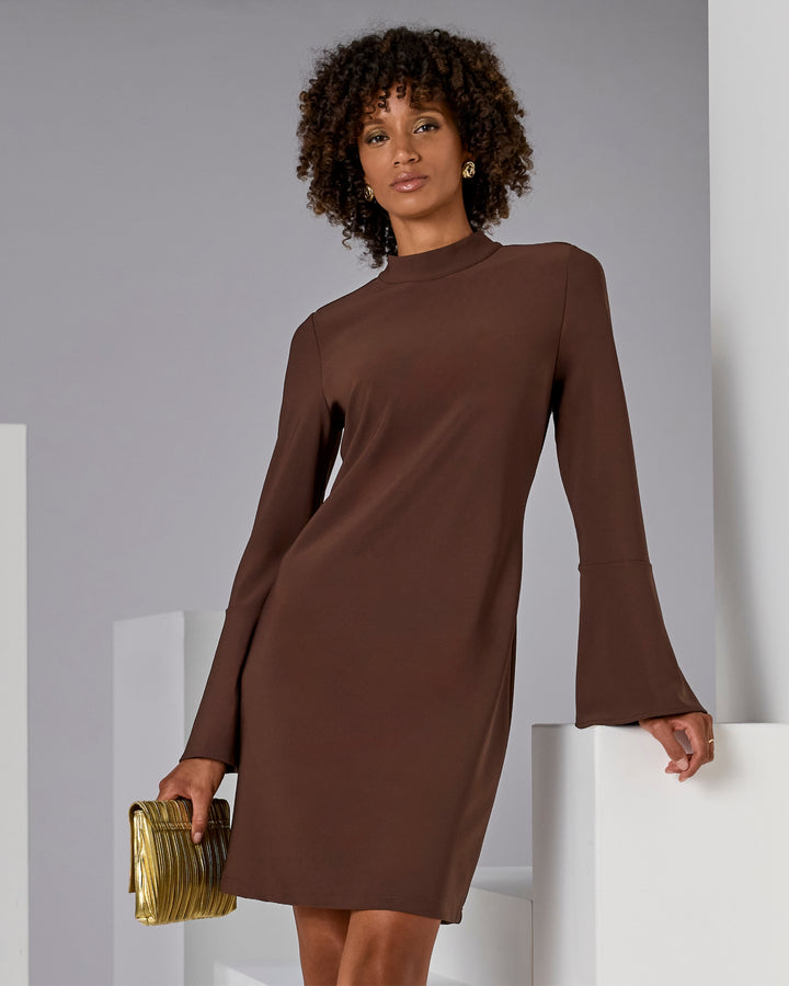 Beyond Travel Bell Sleeve Dress Coffee Bean