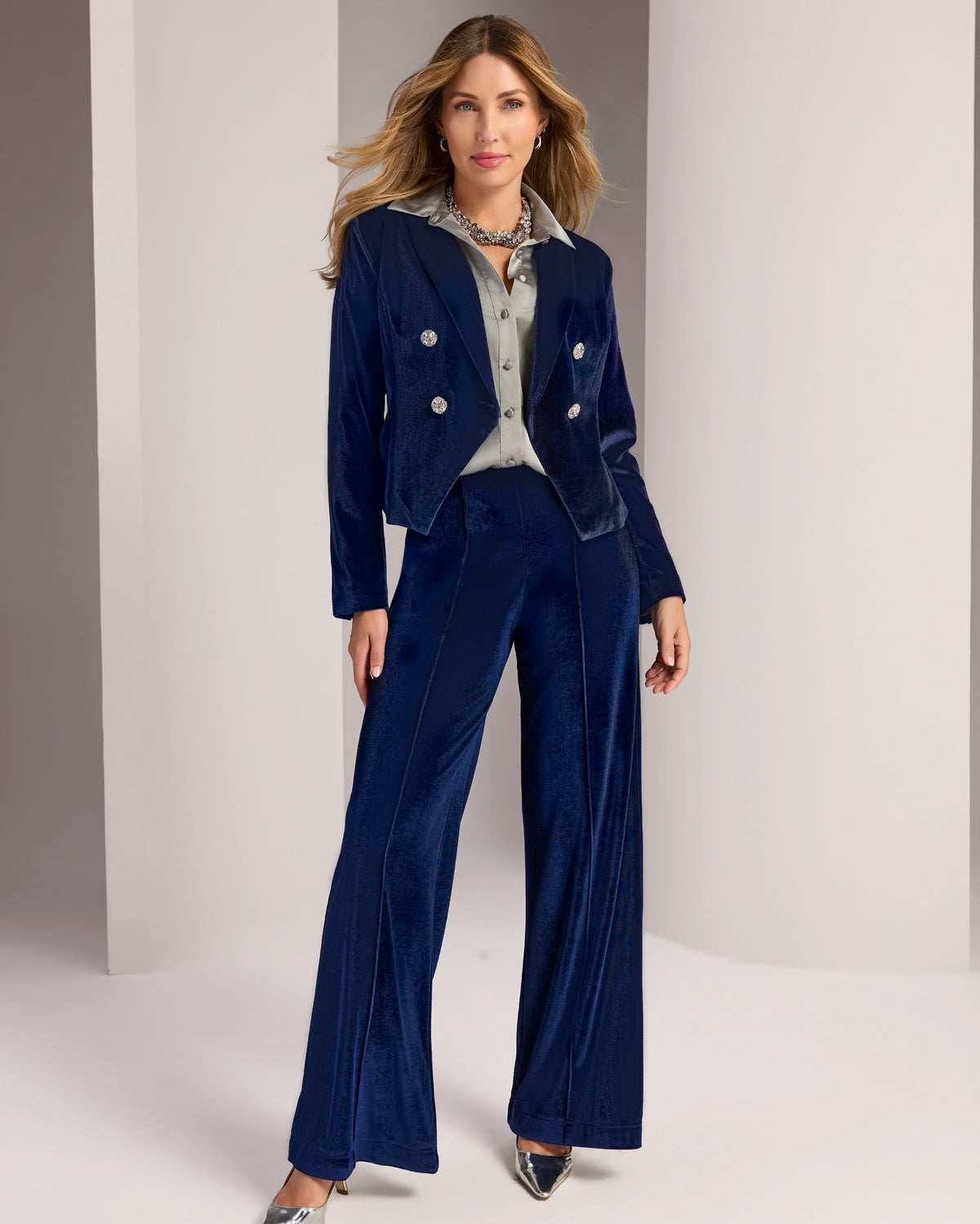Pull-On Velvet Wide Leg Pant Navy