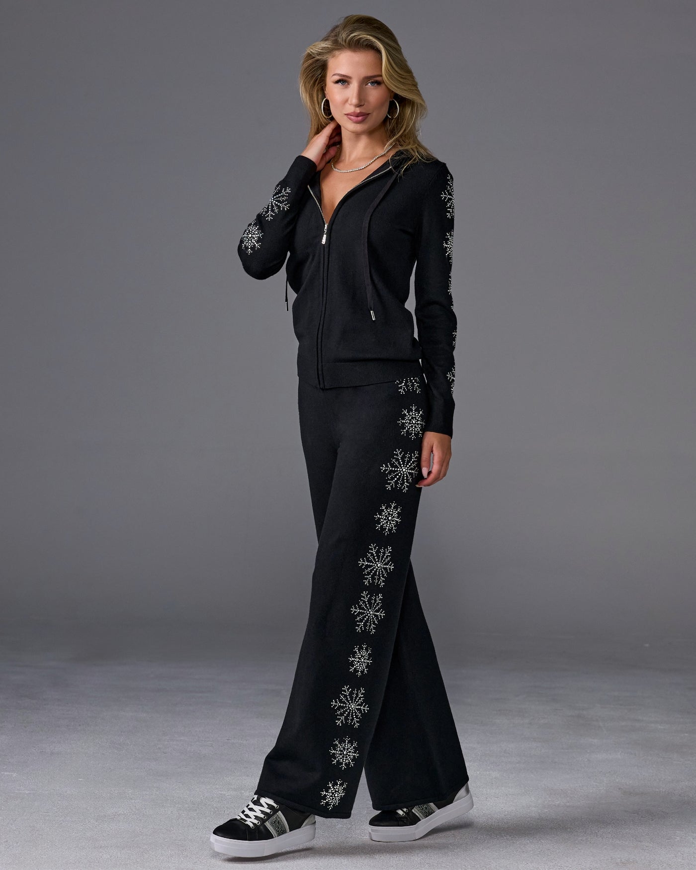 Snowflake Embellished Lounge Set Proper Black