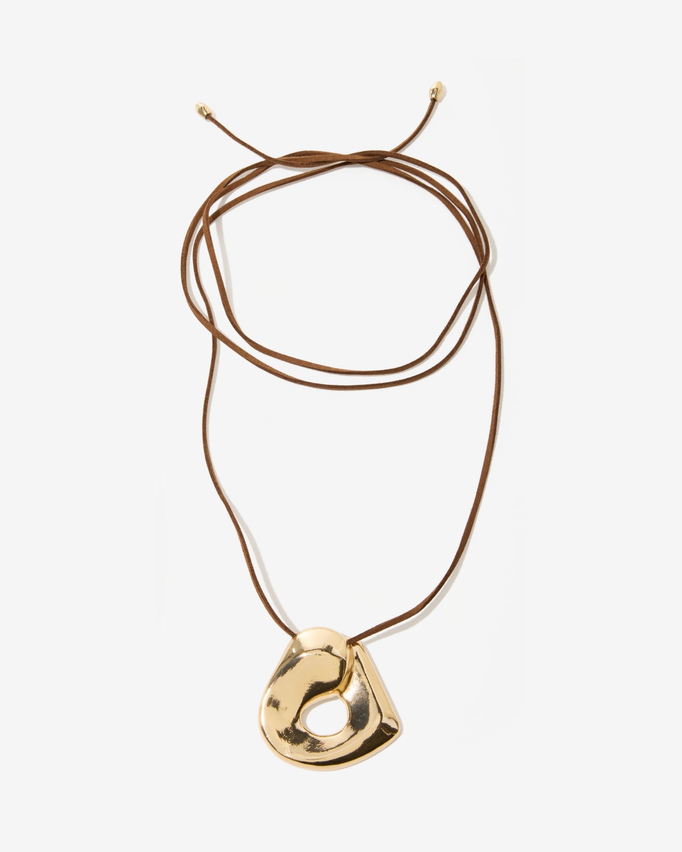 Hardware Suede Tie Necklace Brown