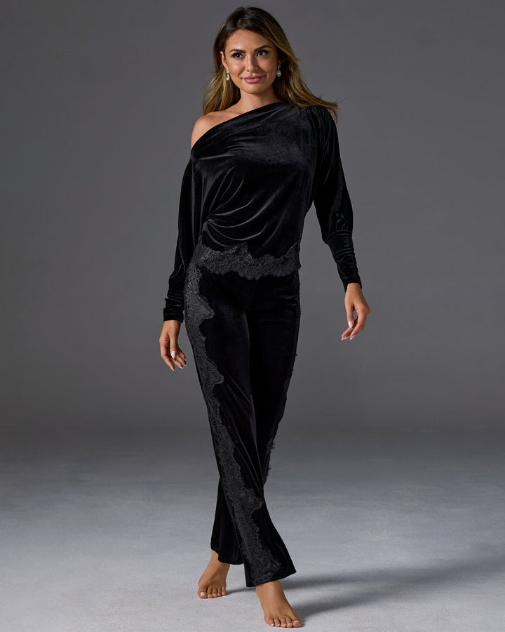 Chic Velour Lace Lounge Set Proper Black