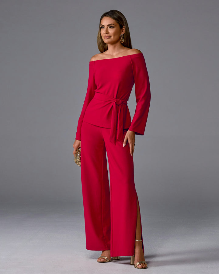 Beyond Travel Side Slit Pant Tango Red