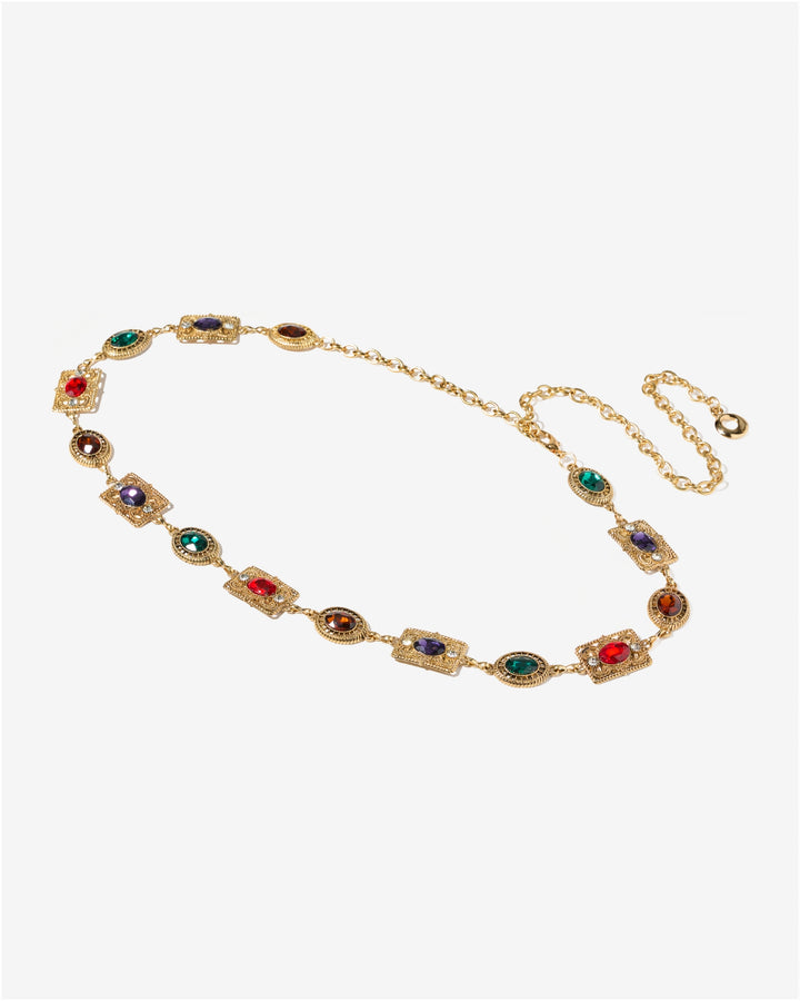 Jewel Tone Chain Belt Antique Gold