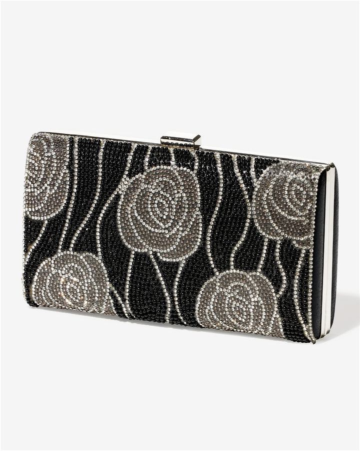 Floral Rhinestone Design Clutch Black