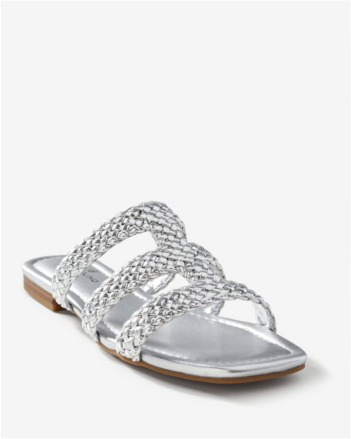 Marc Fisher Interwoven Flat Sandal Silver