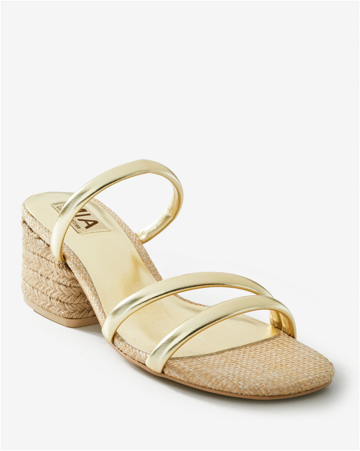 MIA Double Band Raffia Block Heel Gold