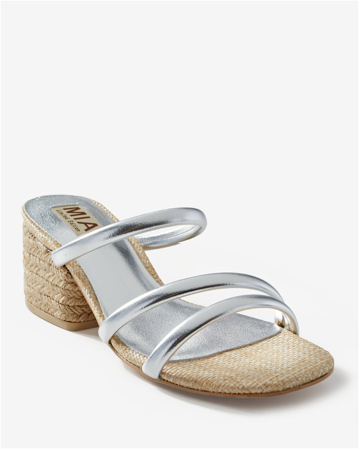 MIA Double Band Raffia Block Heel Silver