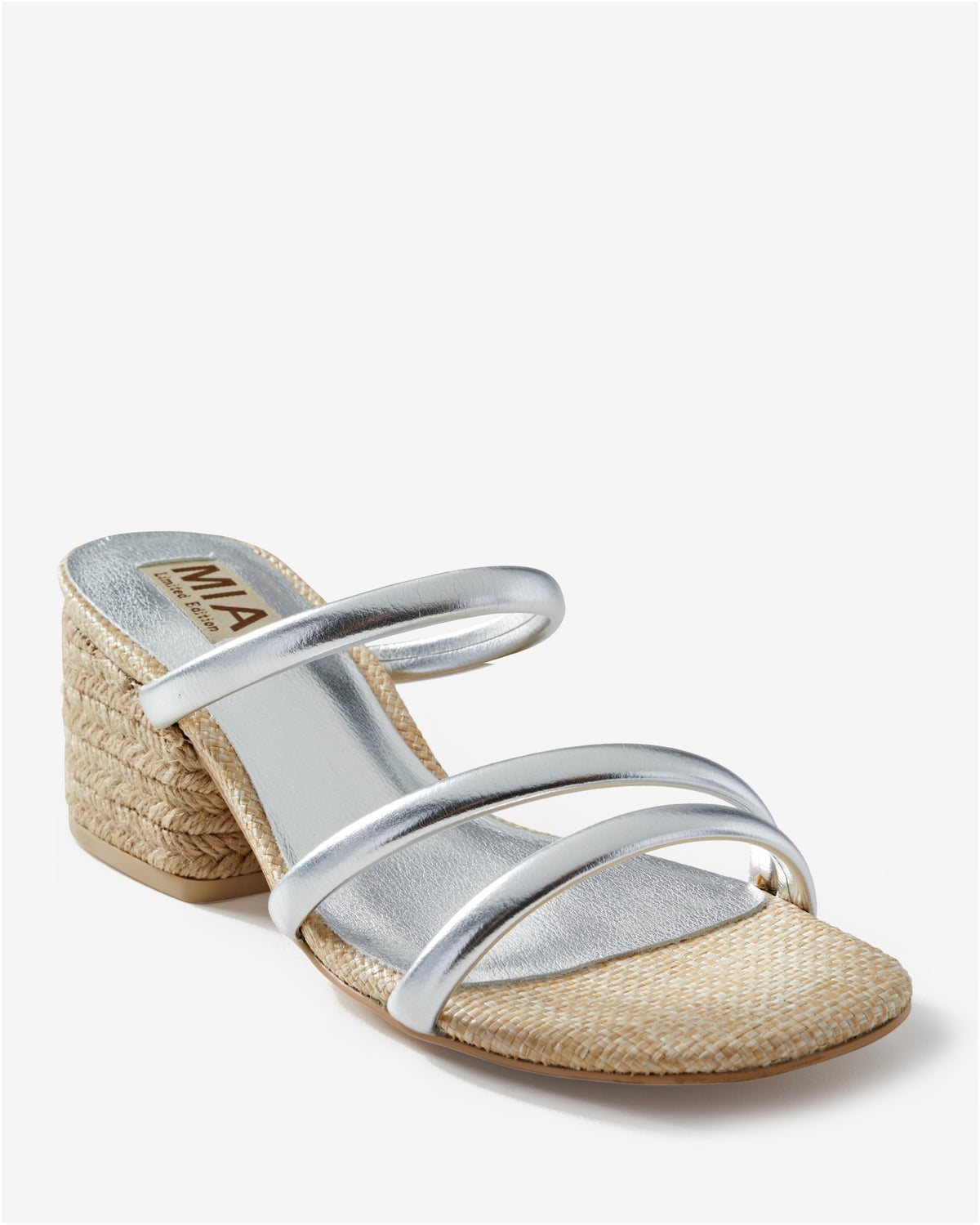 MIA Double Band Raffia Block Heel Silver