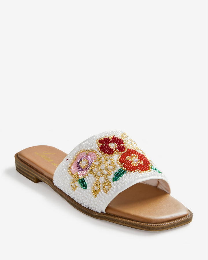 Floral Beaded Sandal White Multi
