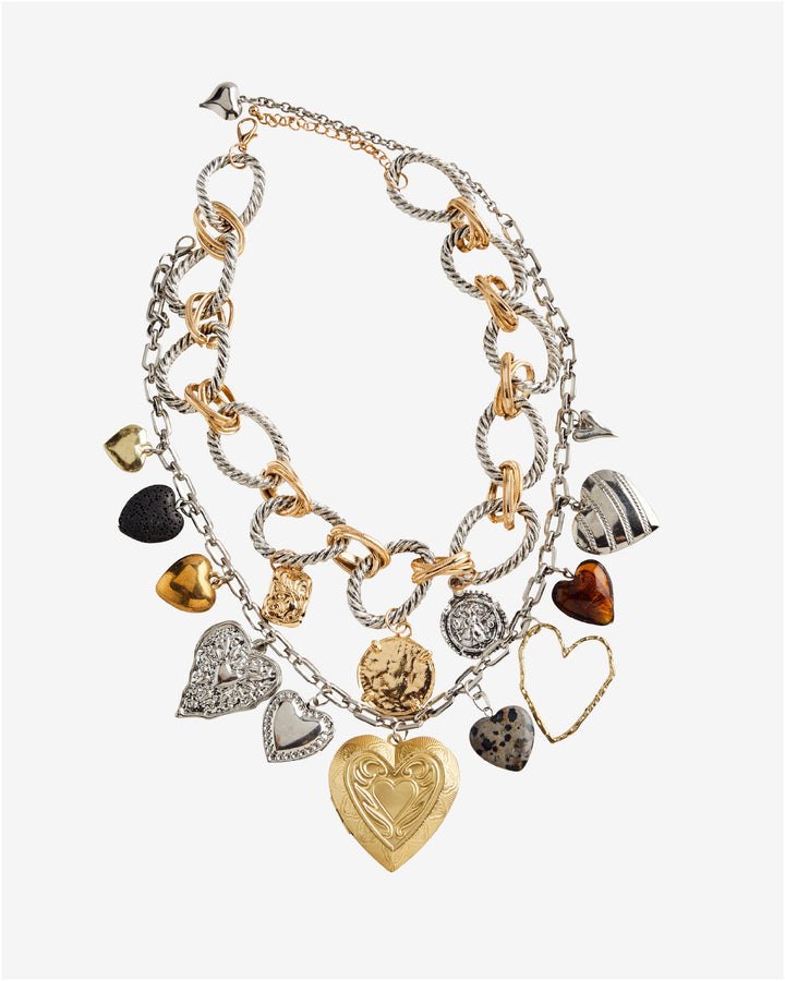 Mixed Metals Layered Chain Charm Necklace Silver/Gold