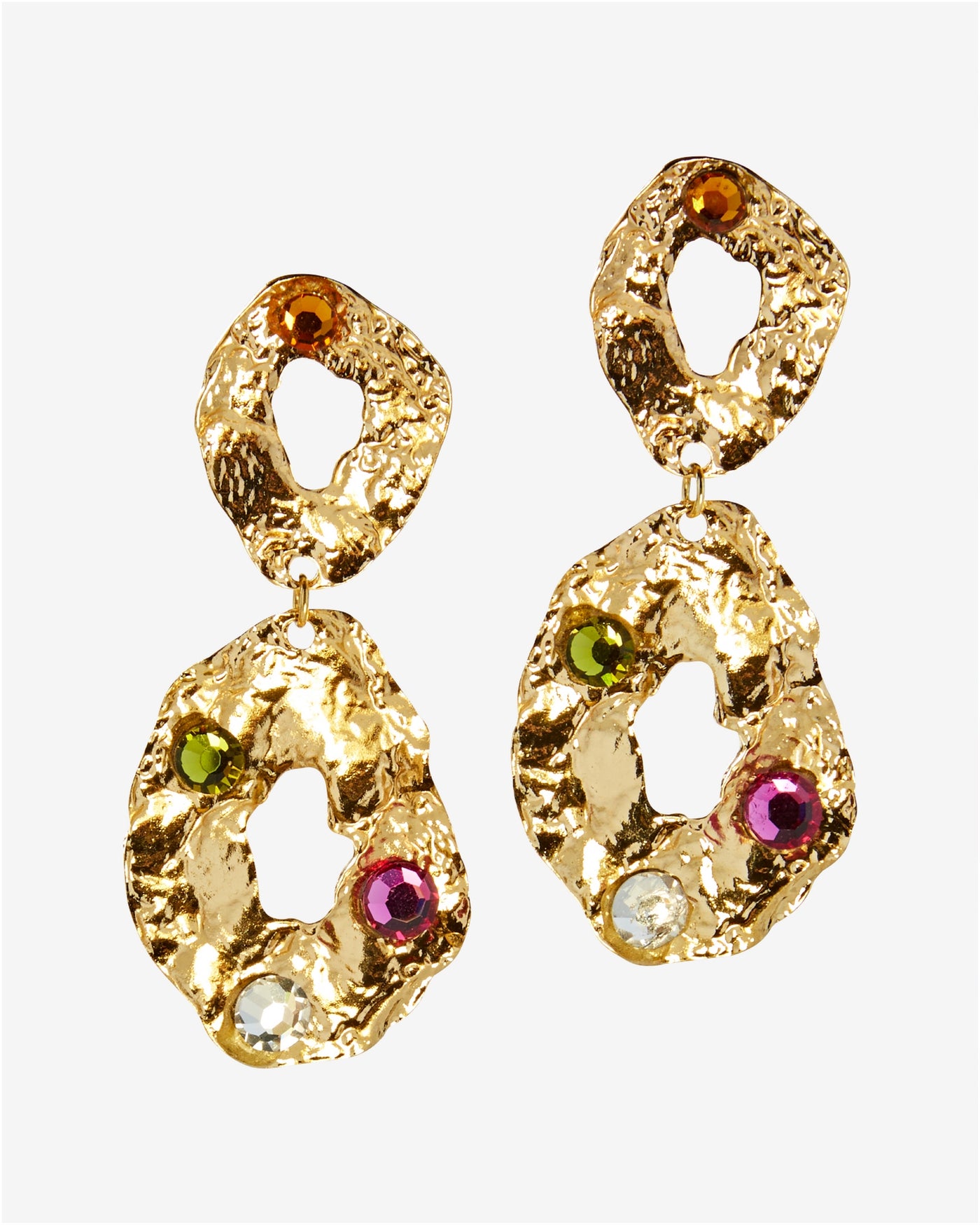 Hammered Embellished Drop Earrings Gold