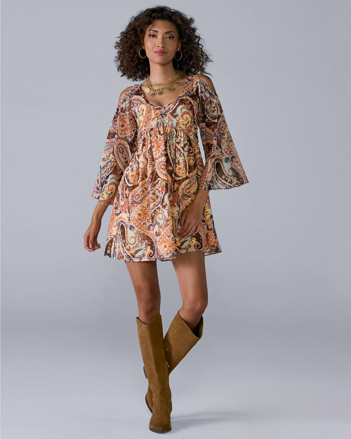 Paisley Printed Cold Shoulder Dress Uptown Paisley