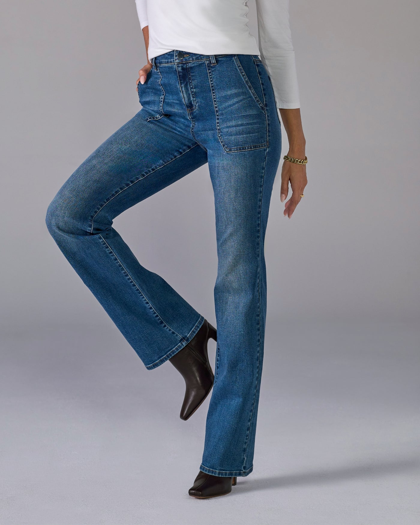 Angled Pocket Bootcut Jean Medium Wash