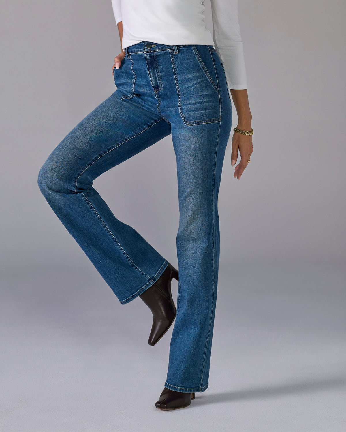 Angled Pocket Bootcut Jean Medium Wash