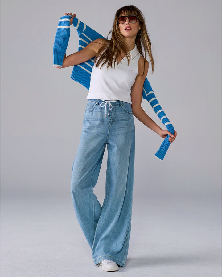 Drawstring Wide Leg Jean Light Wash
