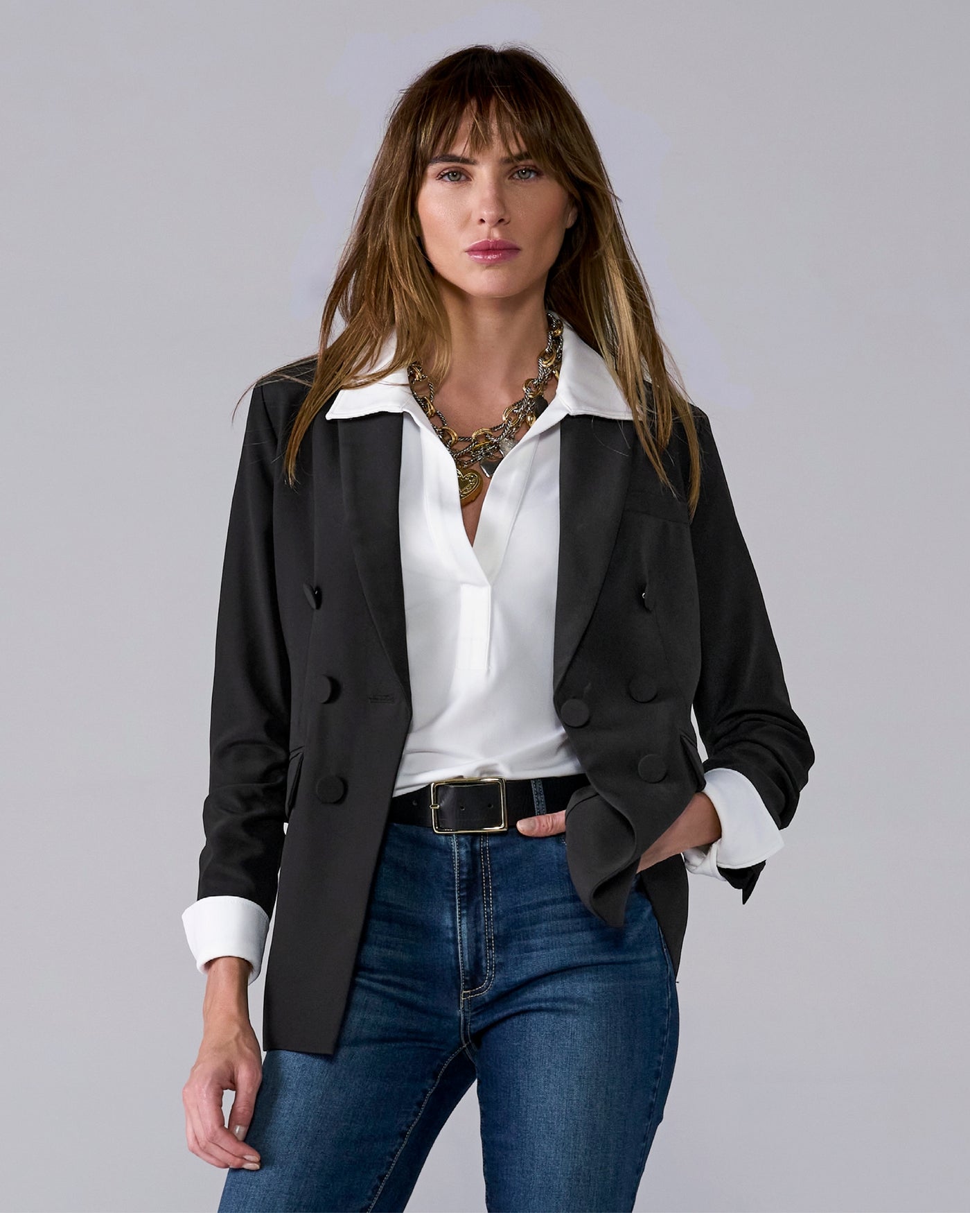 Cutaway Faux Double Breasted Blazer Black