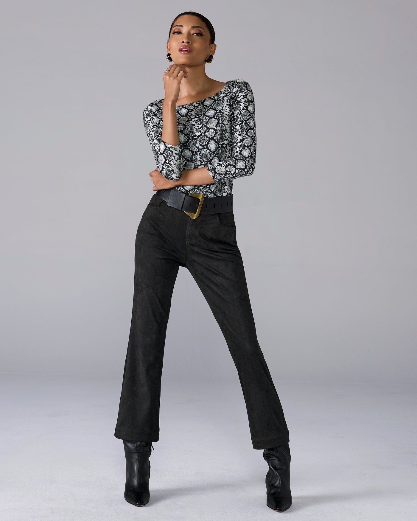Faux Suede Kick Flare Pant Black