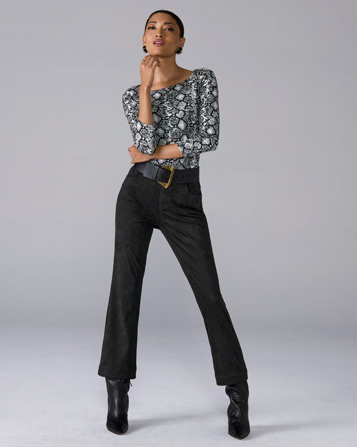 Faux Suede Kick Flare Pant Black